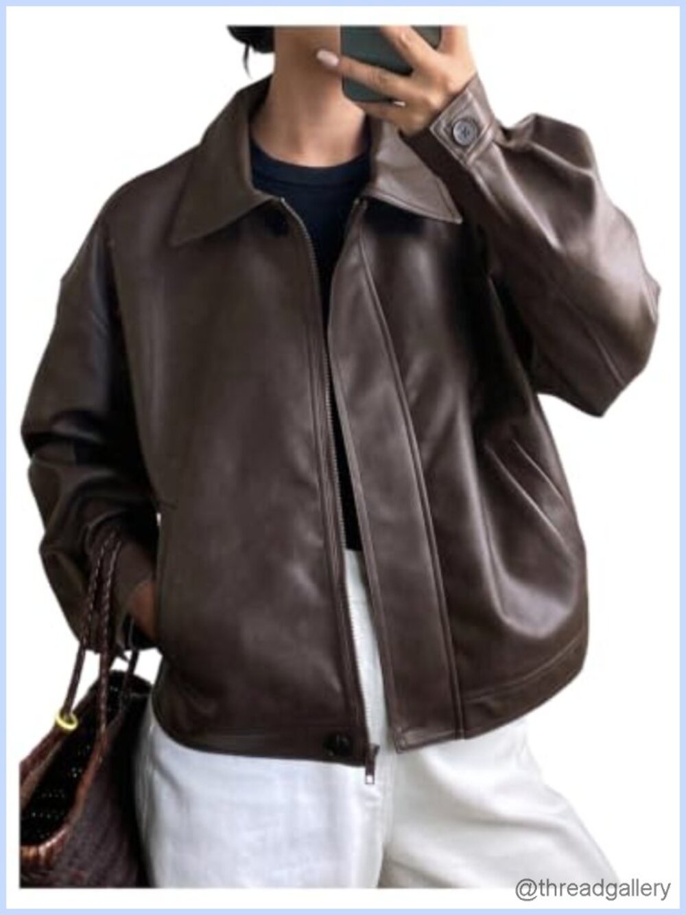Women's Faux Leather Oversized Bomber Jacket Motorcycle Coat with Pockets
